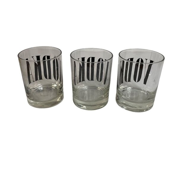 Vintage VODKA Glasses Bold Black Typeset Lettering mid century Lot of 3 - Picture 4 of 8